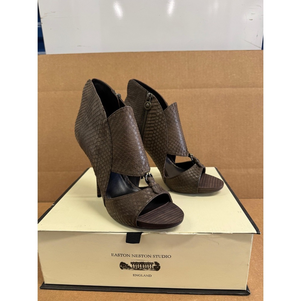 NWD Leon Max Evoke Snakeskin Leather High Heel Pumps Dark Brown Women Size 8M US
